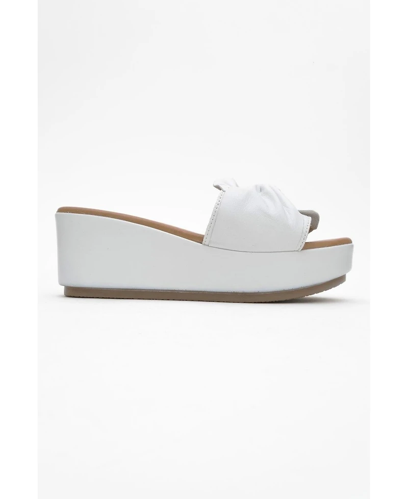 Forever & Always Shoes Syndra Bow Wedge Leather Sandal (Women)