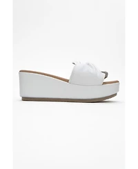 Forever & Always Shoes Syndra Bow Wedge Leather Sandal (Women)