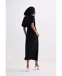 Reistor Women's Flowy A-Line Maxi Dress with Side Slits Black
