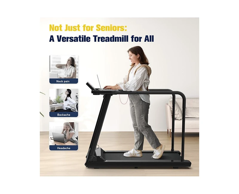 Redliro Walking Treadmill for Seniors with Long Handrails 300 lbs Capacity Recovery Fitness Exercise Machine Heart Rate Sensor for Home