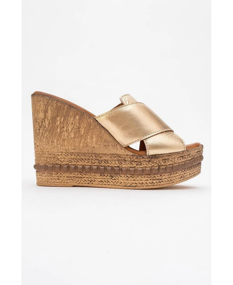 Forever & Always Shoes Lois Wedge Leather Sandal (Women)