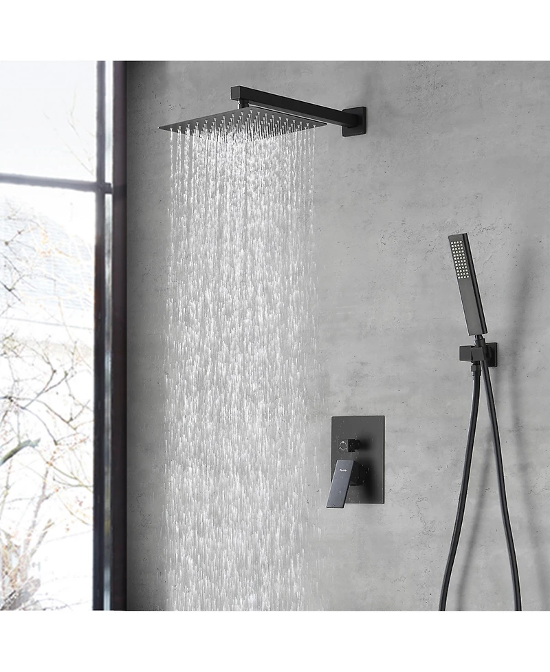 Rainsken Male Npt Matte Black Shower System, Shower Faucet Set for Bathroom Shower Fixtures with 12 Inch Rain Shower Head and Handheld