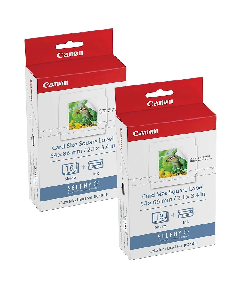 Canon Kc-18IS Card Size Square Label Ink and Paper Set for Selphy CP900/CP910 Photo Printer, 18 Sheets, 2-Pack
