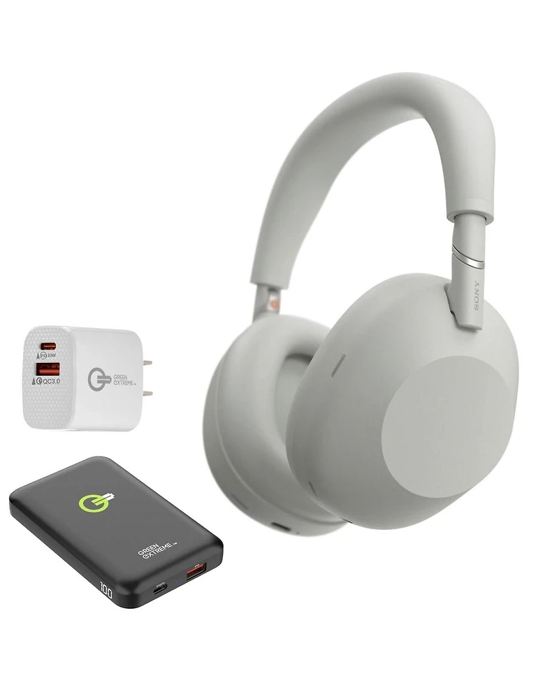 Sony Wh-1000XM6 Wireless Noise Canceling Closed Back Over-Ear Headphones, Platinum Silver + Power Bank + 20W 2-Port Usb Wall Charger