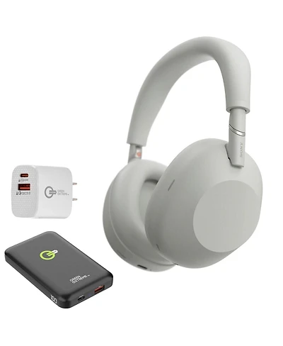 Sony Wh-1000XM6 Wireless Noise Canceling Closed Back Over-Ear Headphones, Platinum Silver + Power Bank + 20W 2-Port Usb Wall Charger