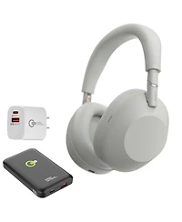Sony Wh-1000XM6 Wireless Noise Canceling Closed Back Over-Ear Headphones, Platinum Silver + Power Bank + 20W 2-Port Usb Wall Charger