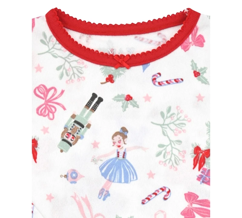 Max & Olivia 12M-5T Girls 3-Piece Snug Fit Holiday Long Sleeve T-Shirt, Pants and Socks Pajama Set