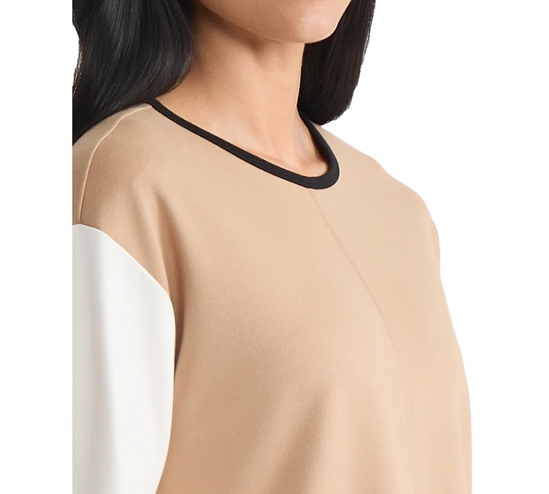 Jones New York Petite Long Sleeve Crew Neck Colorblock Top