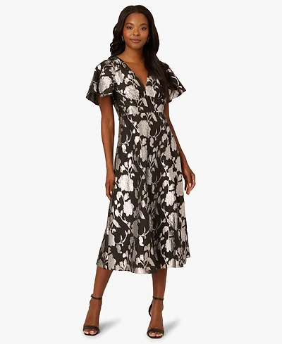 Adrianna Papell Women's V-Neck Chiffon Midi Dress