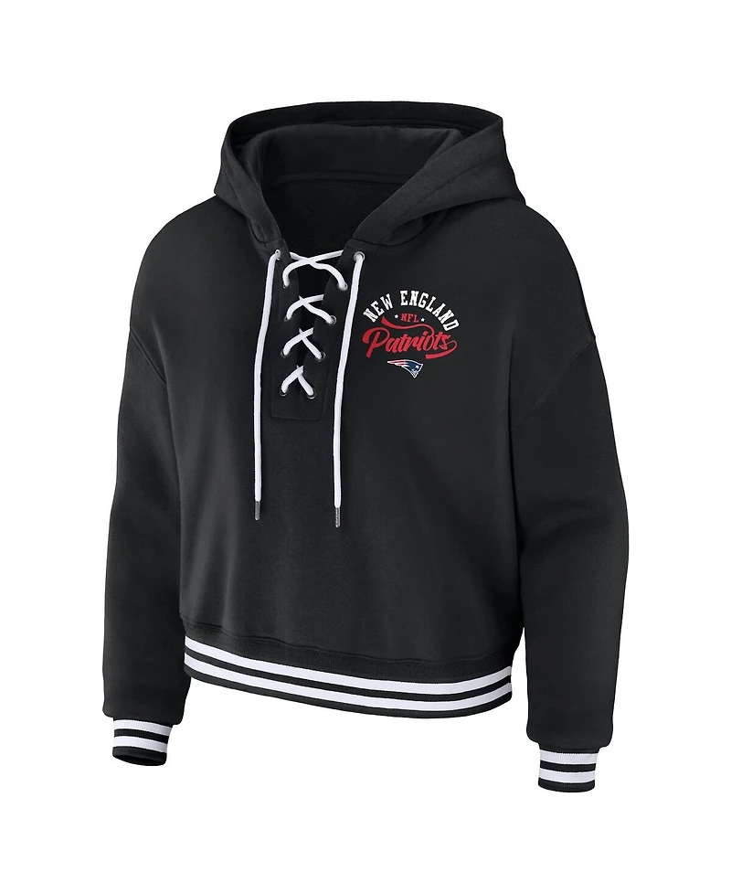 Wear by Erin Andrews Women's Black New England Patriots Lace-Up Pullover Hoodie