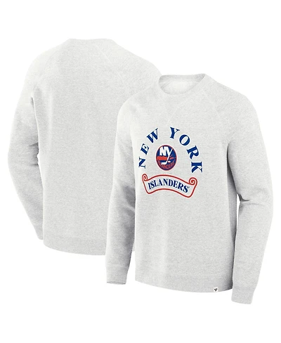 Fanatics Men's Heather Gray New York Islanders Banner Fleece Raglan Pullover Sweatshirt