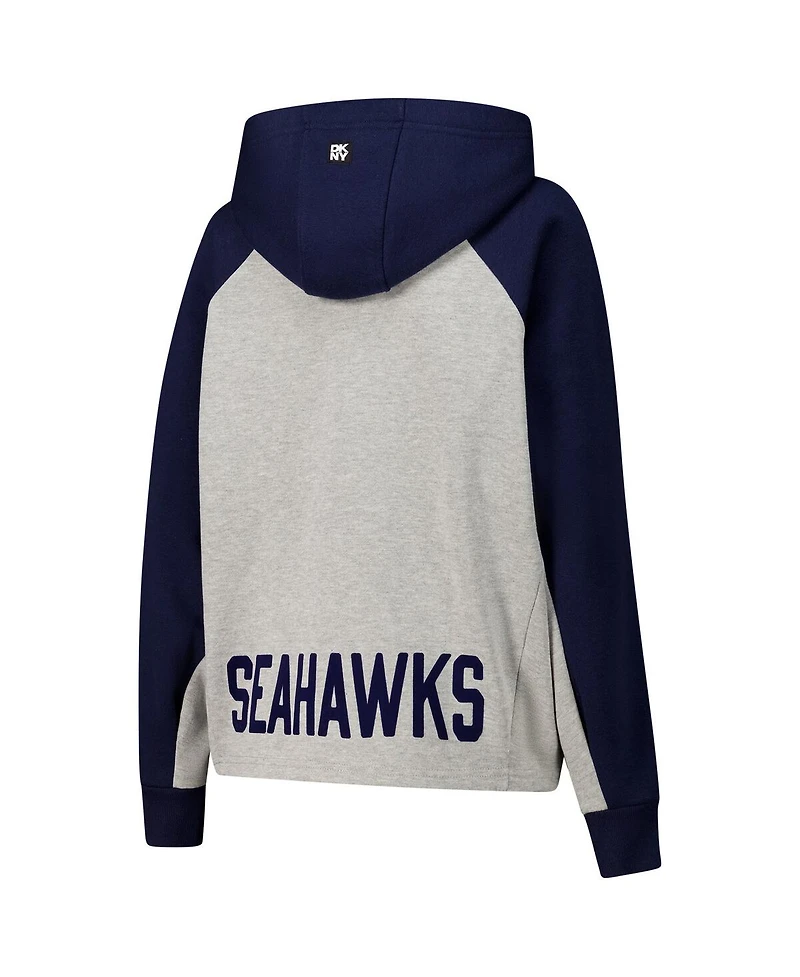 Dkny Women's Gray/College Navy Seattle Seahawks Joy Cropped Raglan Pullover Hoodie