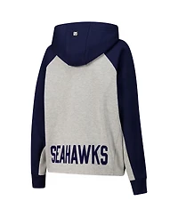 Dkny Women's Gray/College Navy Seattle Seahawks Joy Cropped Raglan Pullover Hoodie