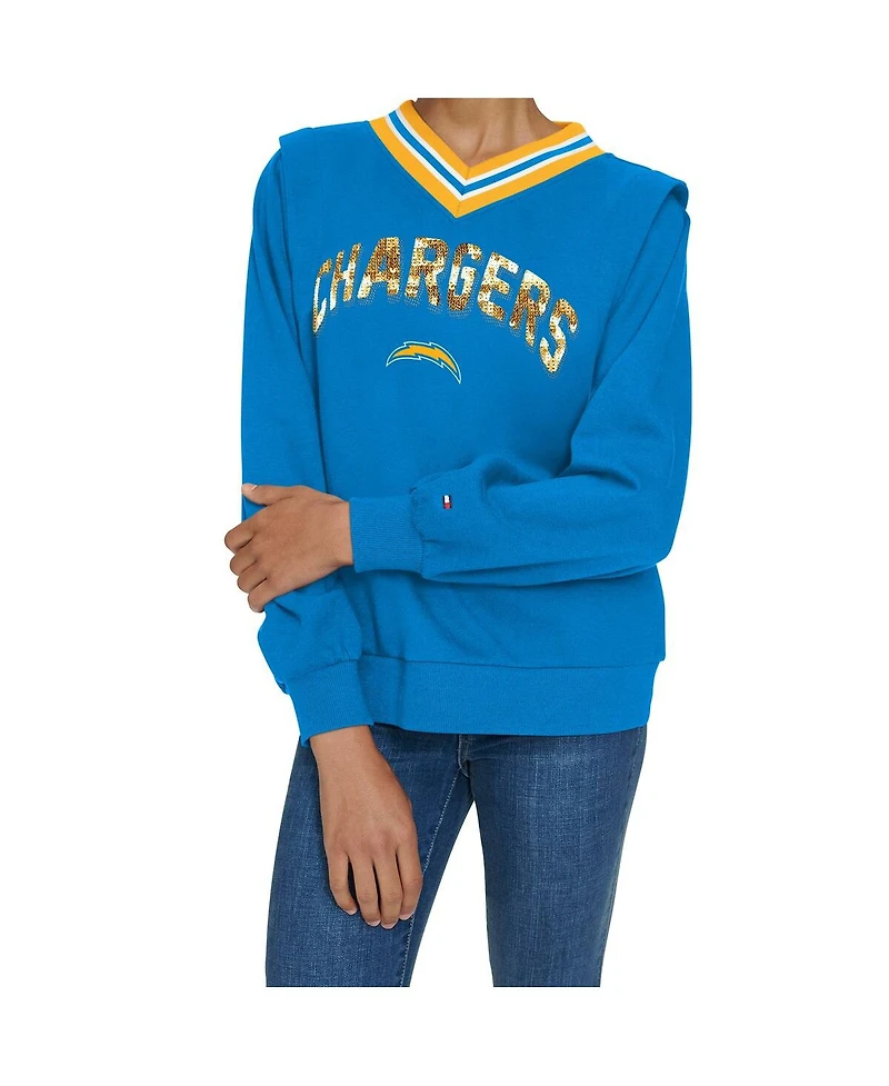 Tommy Hilfiger Women's Powder Blue Los Angeles Chargers Alice V-Neck Pullover Sweatshirt