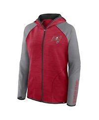 Fanatics Women's Red/Pewter Tampa Bay Buccaneers Redzone End Around Pass Raglan Full-Zip Hoodie