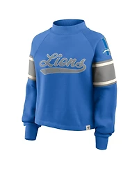 Fanatics Women's Blue Detroit Lions Oversized Hometown Toss Sweep Mock Neck Pullover Hoodie