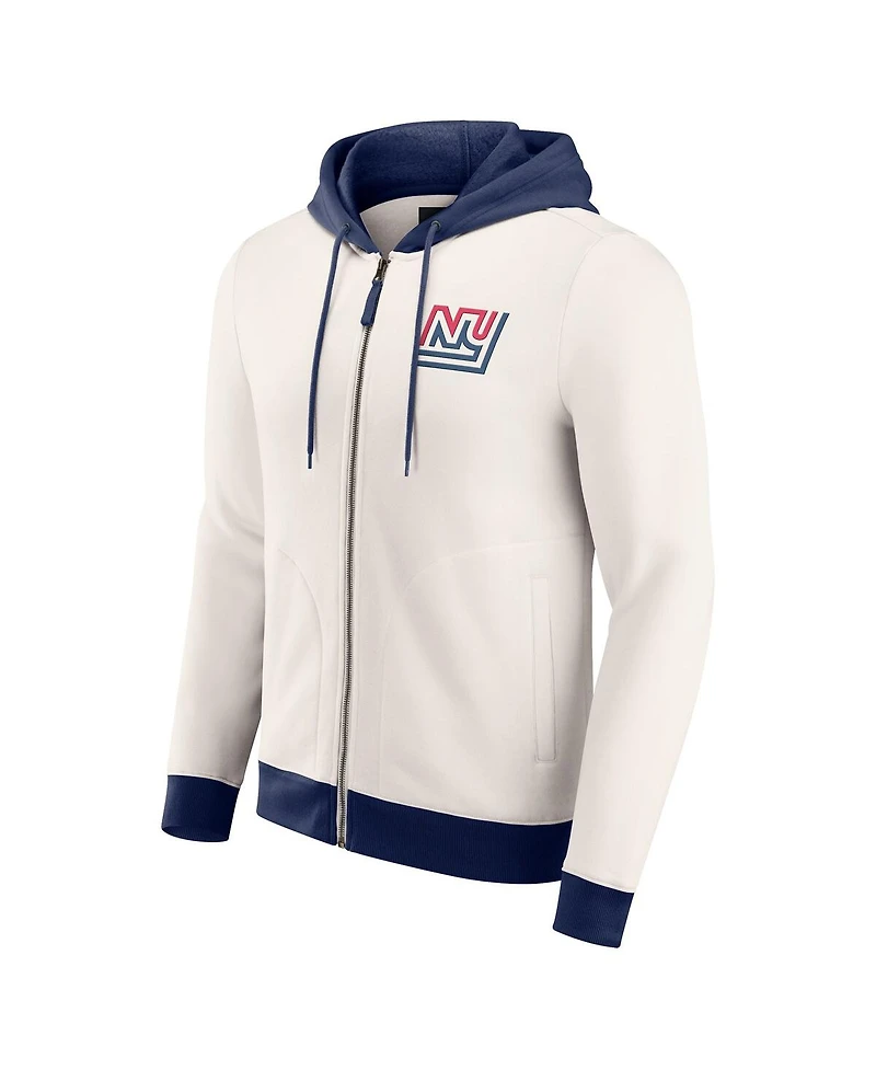 Darius Rucker Collection by Fanatics Men's Cream New York Giants Distressed Graphics Full-Zip Hoodie