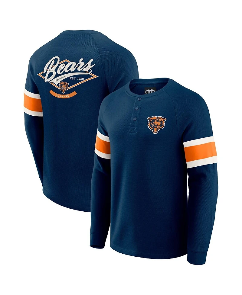 Darius Rucker Collection by Fanatics Men's Navy Chicago Bears Waffle-Knit Raglan Long Sleeve Henley T-Shirt