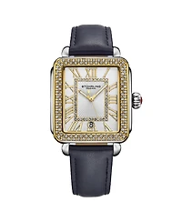 Elegant Women s Rectangular 35×47mm Dress Watch – Model 4060L.4, Gold Crystal Bezel, Silver Case, Blue Leather Strap