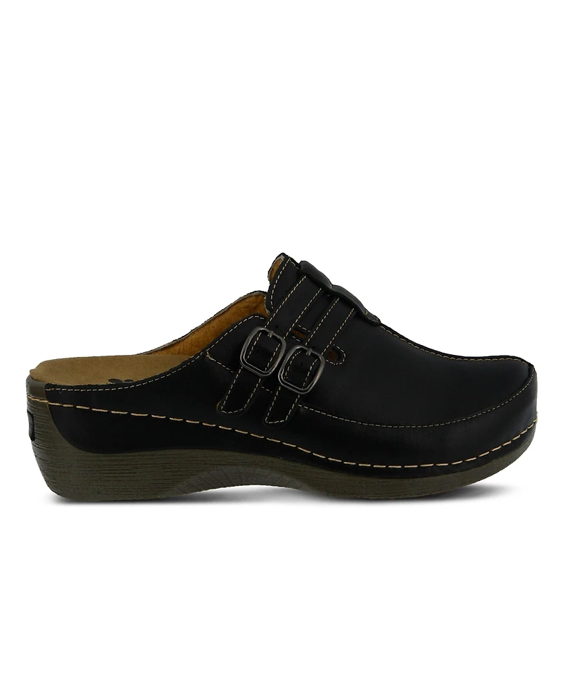 Spring Step Happy Multi-Strap Leather Slip-On Clogs with Buckle Detail and Removable Insole