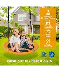 40 Inch Saucer Tree Swing Round with Adjustable Ropes and Carabiners