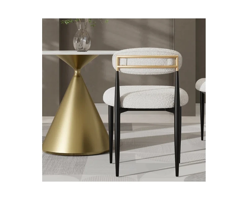 Morden Fort 5 Piece Round 47'' Faux Marble Dining Set Table with Beige Boucle Armless Chair