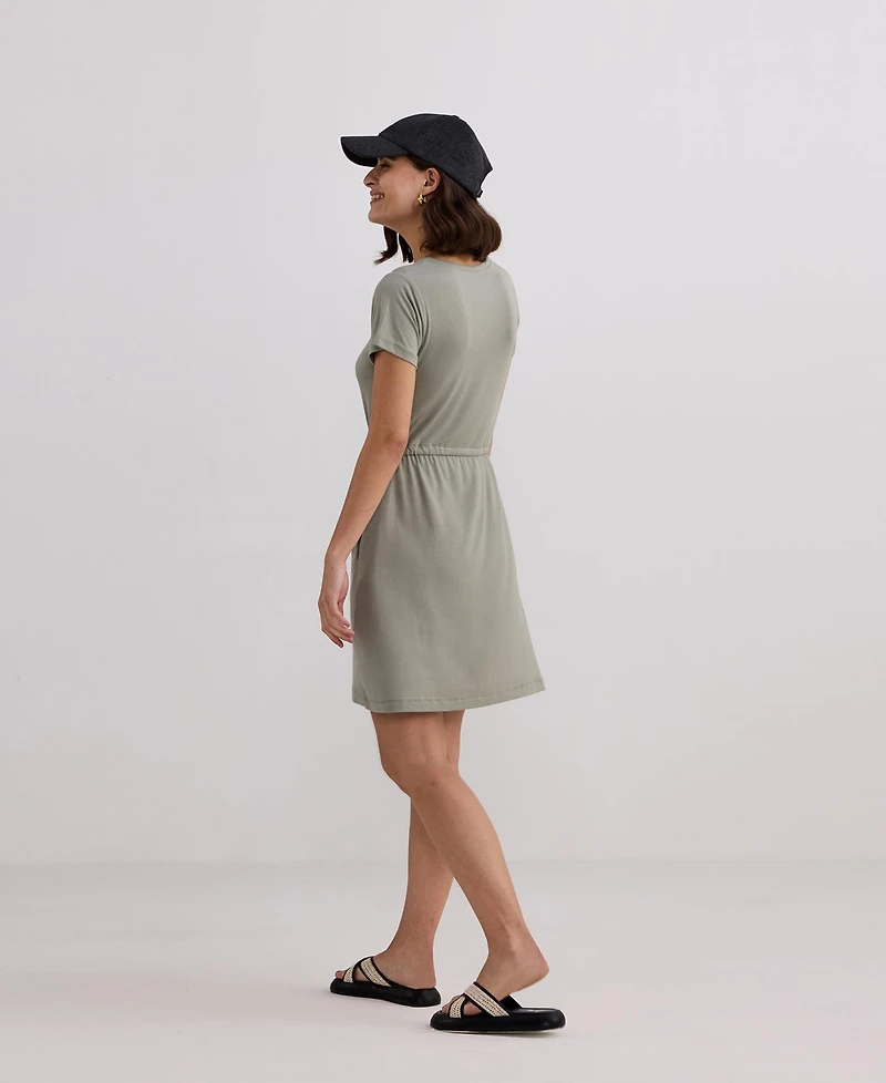 Reistor Women's Drawstring Short T-shirt Dress Light Olive