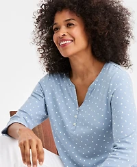Style & Co Women's Printed 3/4-Sleeve Henley Top, Macy's Exclusive