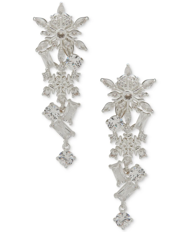 Anne Klein Cubic Zirconia Silver-Tone Snowflake Cluster Linear Earrings