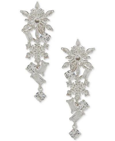 Anne Klein Cubic Zirconia Silver-Tone Snowflake Cluster Linear Earrings