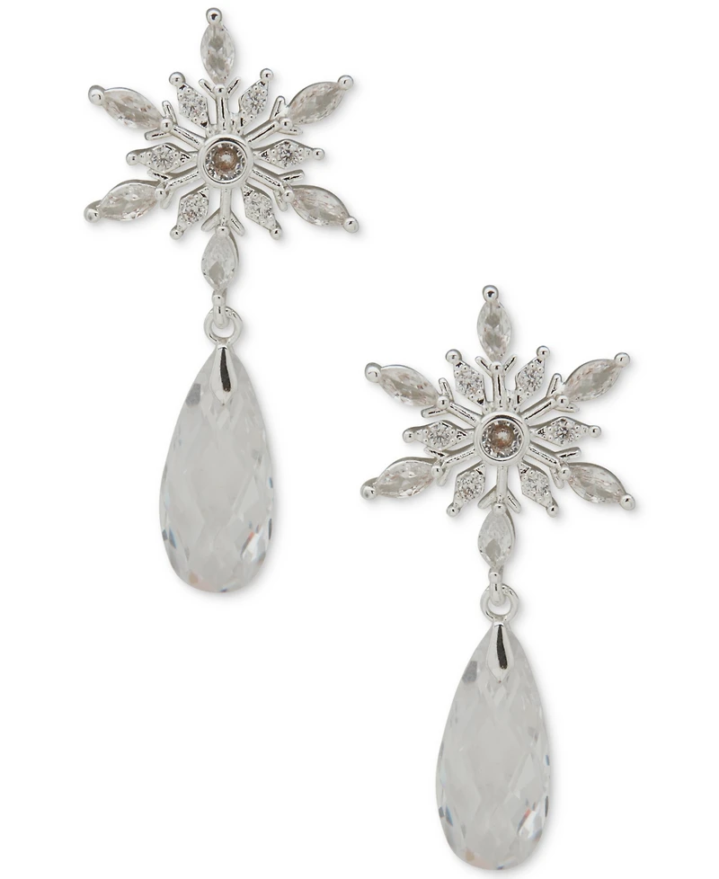 Anne Klein Cubic Zirconia and Crystal Stone Silver-Tone Briolette Snowflake Drop Earrings