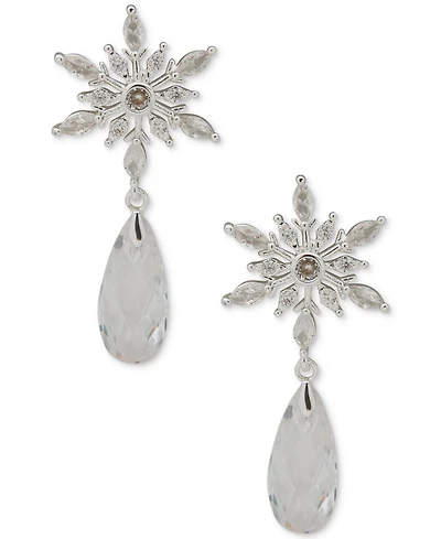 Anne Klein Cubic Zirconia and Crystal Stone Silver-Tone Briolette Snowflake Drop Earrings
