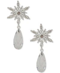 Anne Klein Cubic Zirconia and Crystal Stone Silver-Tone Briolette Snowflake Drop Earrings