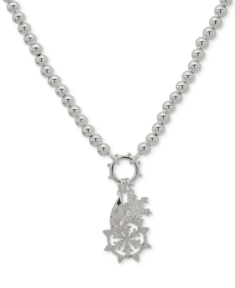 Anne Klein Cubic Zirconia Silver-Tone Snowflake Charm Pendant Necklace
