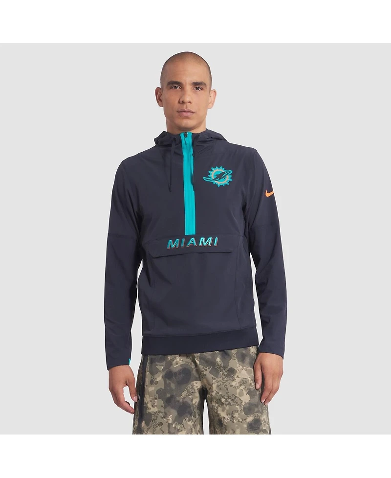 Nike Men's Pitch Blue Miami Dolphins 2025 Rivalries Collection Sideline Anorak Half-Zip Hoodie Jacket