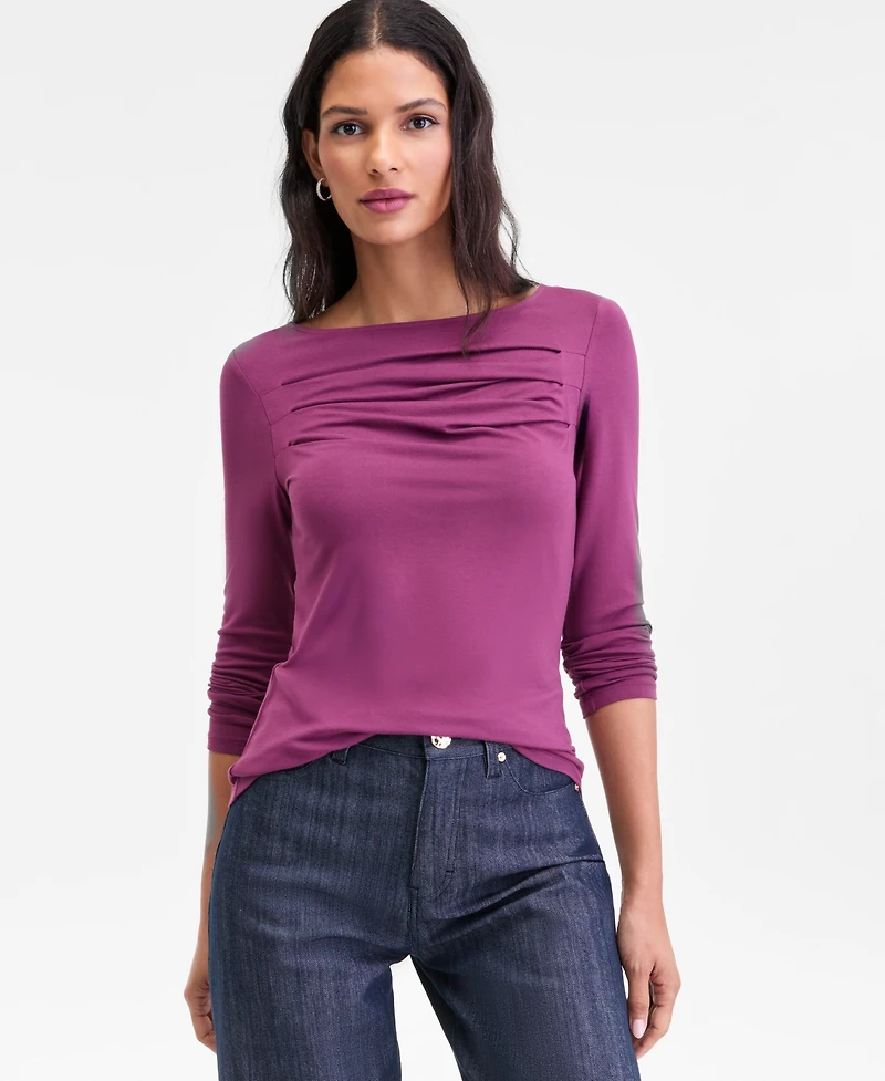 I.n.c. International Concepts Women's Open-Neck Placed-Pleat Top, Macy's Exclusive