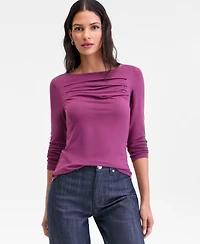 I.n.c. International Concepts Women's Open-Neck Placed-Pleat Top, Macy's Exclusive