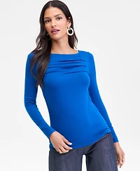 I.n.c. International Concepts Women's Open-Neck Placed-Pleat Top, Macy's Exclusive