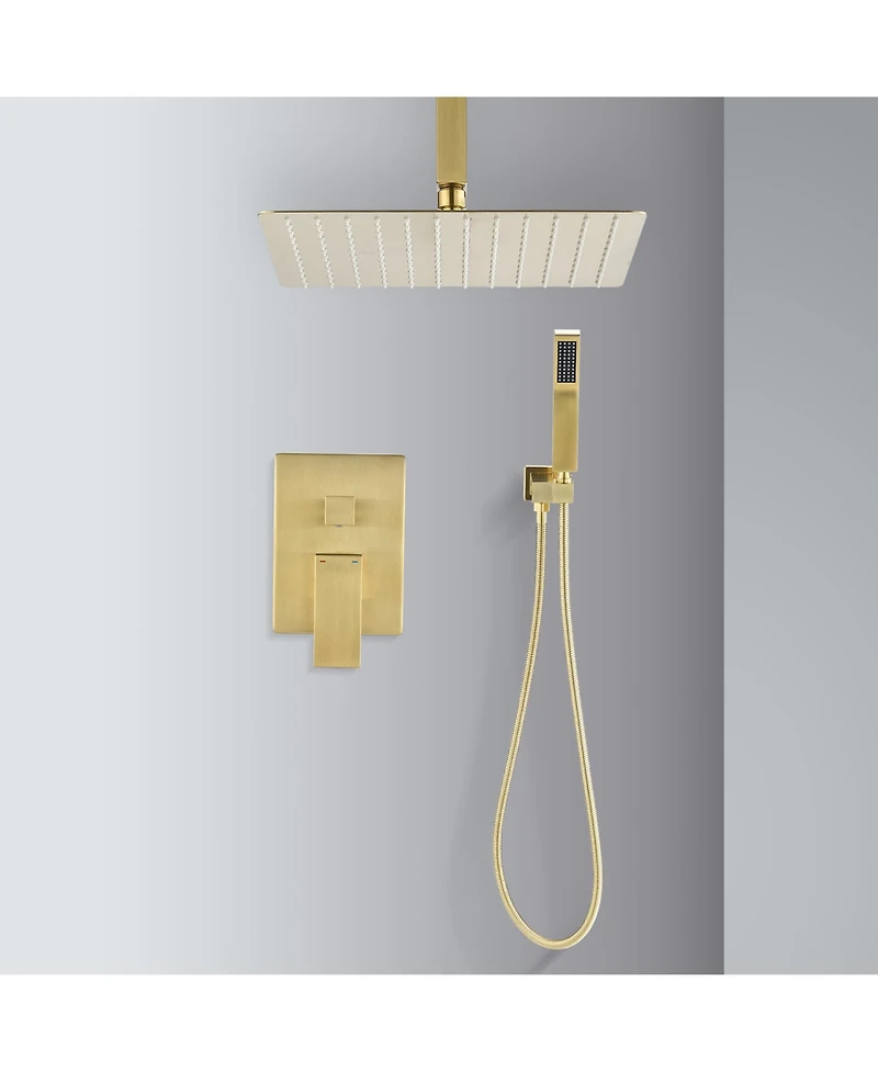 Rainsken Ceiling Mounted Shower System Combo Set with Handheld and 10"Shower head, Brushed Gold
