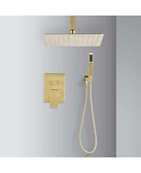 Rainsken Ceiling Mounted Shower System Combo Set with Handheld and 10"Shower head, Brushed Gold