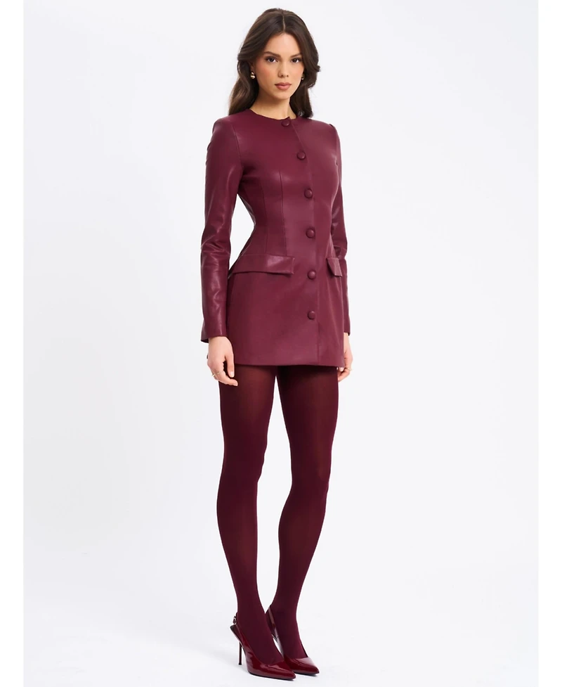 Miss Circle Women Baila Burgundy Faux Leather Blazer Mini Dress