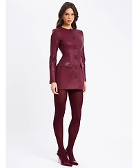 Miss Circle Women Baila Burgundy Faux Leather Blazer Mini Dress