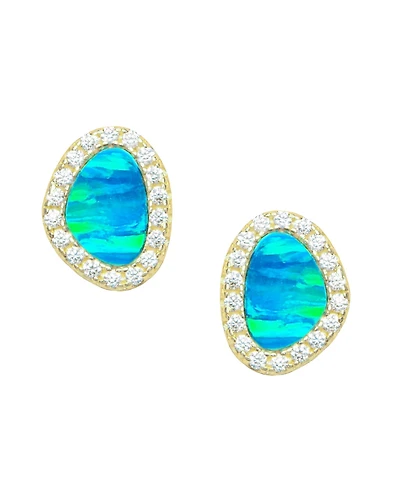Kamaria Pebble Stud Earrings With Lab-Grown Opal 14k Gold Plated Sterling Silver