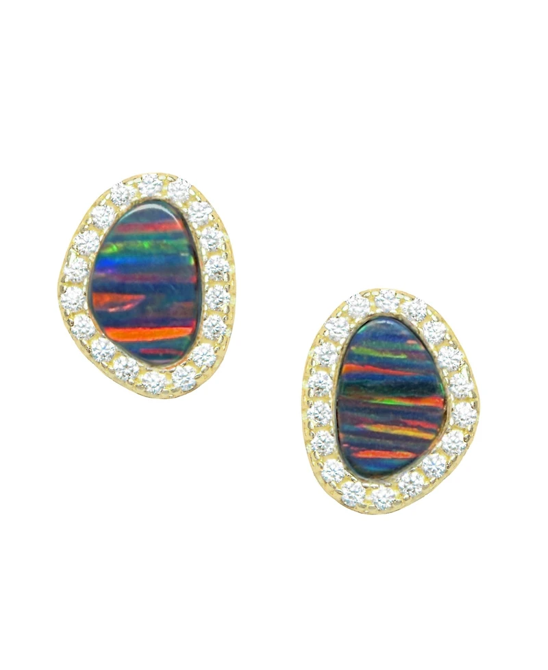 Kamaria Pebble Stud Earrings With Lab-Grown Opal 14k Gold Plated Sterling Silver