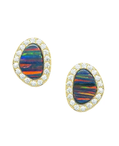 Kamaria Pebble Stud Earrings With Lab-Grown Opal 14k Gold Plated Sterling Silver