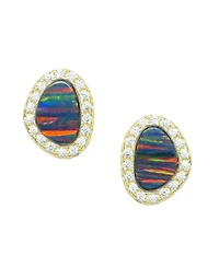 Kamaria Pebble Stud Earrings With Lab-Grown Opal 14k Gold Plated Sterling Silver