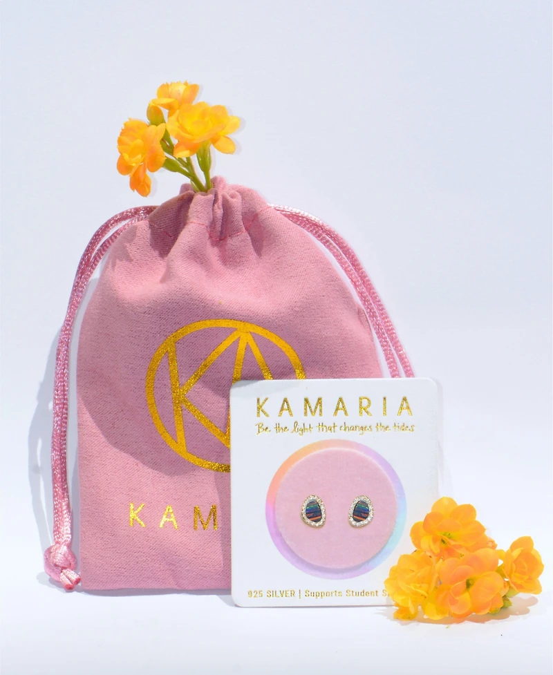 Kamaria Pebble Stud Earrings With Lab-Grown Opal 14k Gold Plated Sterling Silver