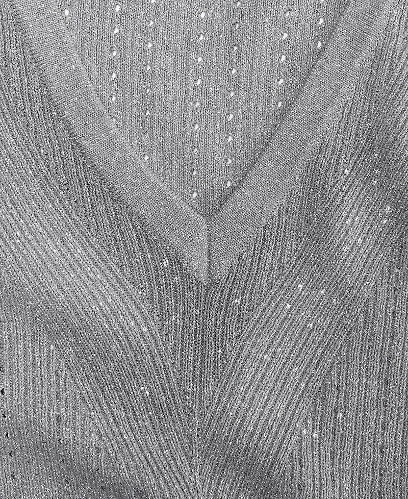 I.n.c. International Concepts Women's Metallic-Knit V-Neck Sweater, Macy's Exclusive