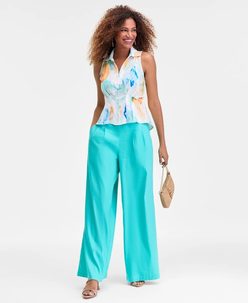 I.n.c. International Concepts Women's Printed Seamed-Waist Sleeveless Shirt, Macy's Exclusive