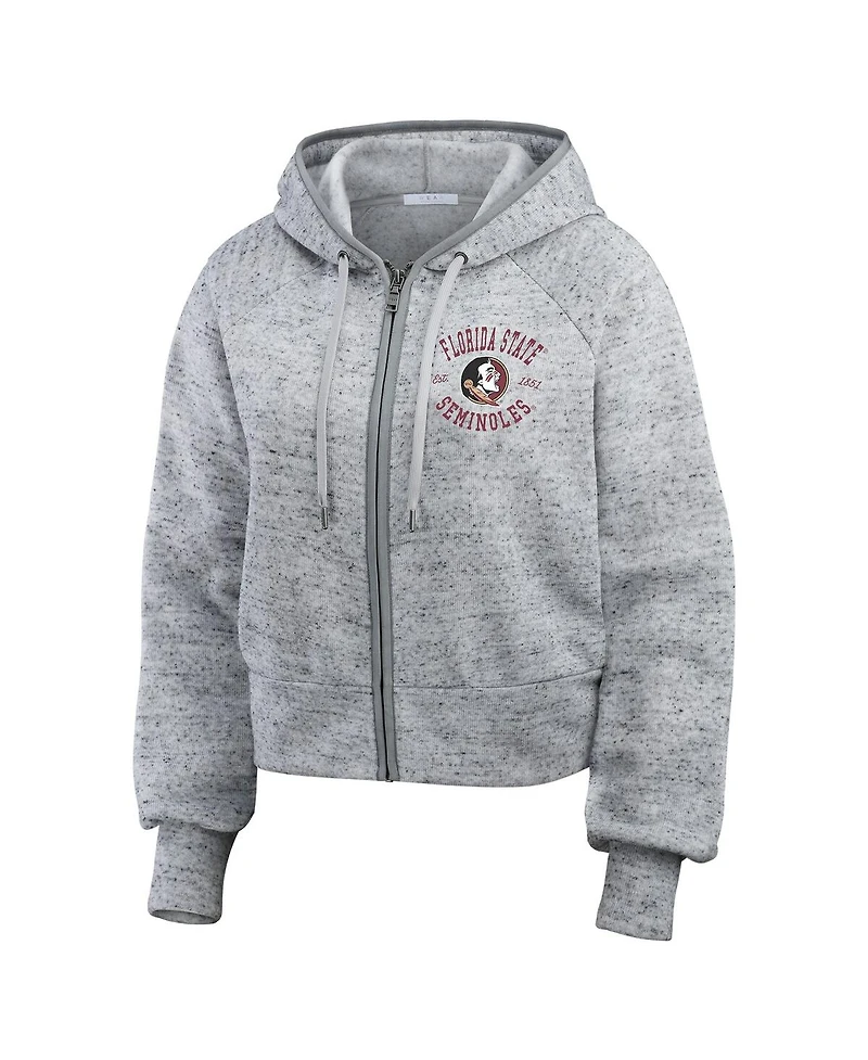 Wear by Erin Andrews Women's Heather Gray Florida State Seminoles Speckle Double-Hit Raglan Full-Zip Hoodie